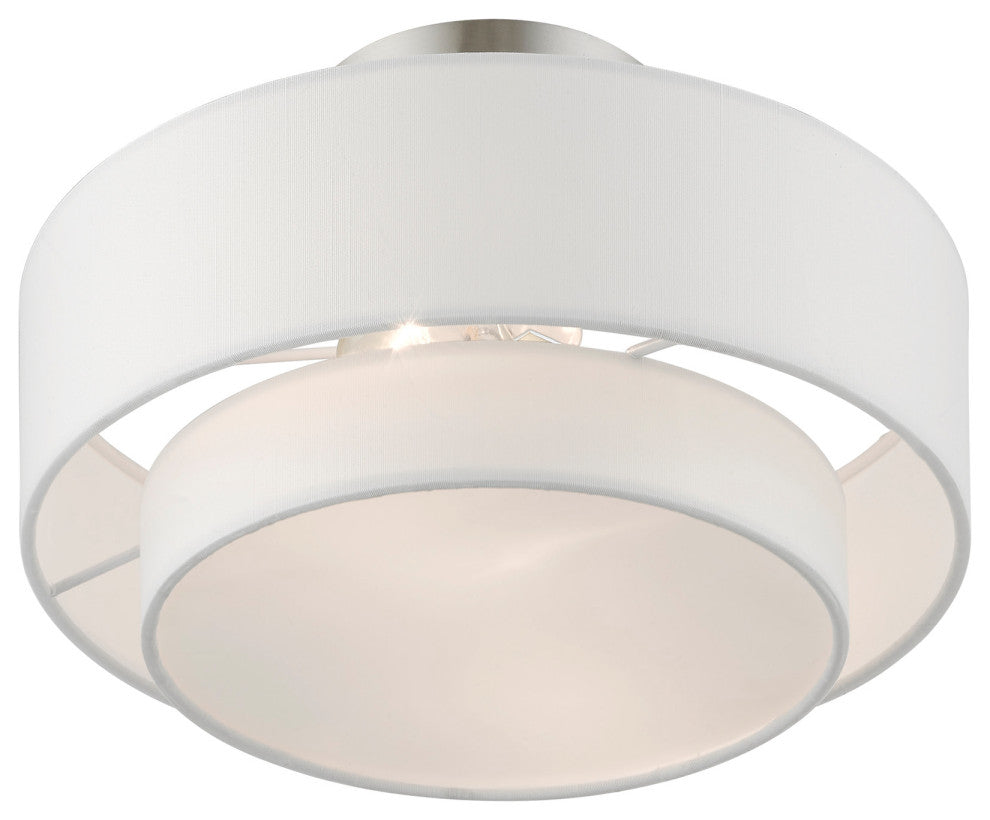 Livex Lighting 47151 Meridian 2 Light 12"W Flush Mount Drum - Brushed Nickel