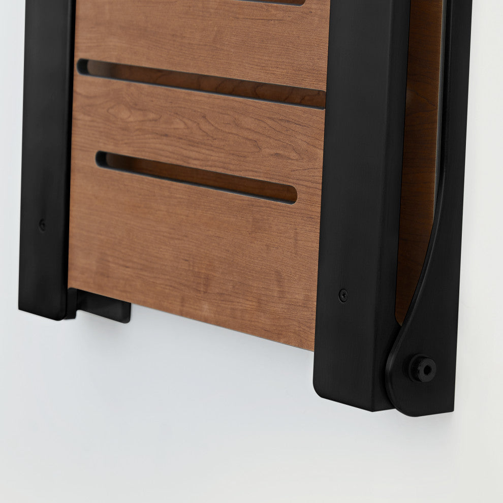 Silhouette Folding Wall Mount Shower Bench Seat, Rustic Teak, Matte Black Frame