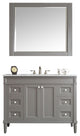 Catania Single Vanity With Carrara White Marble Top, Gray, 48", With Mirror