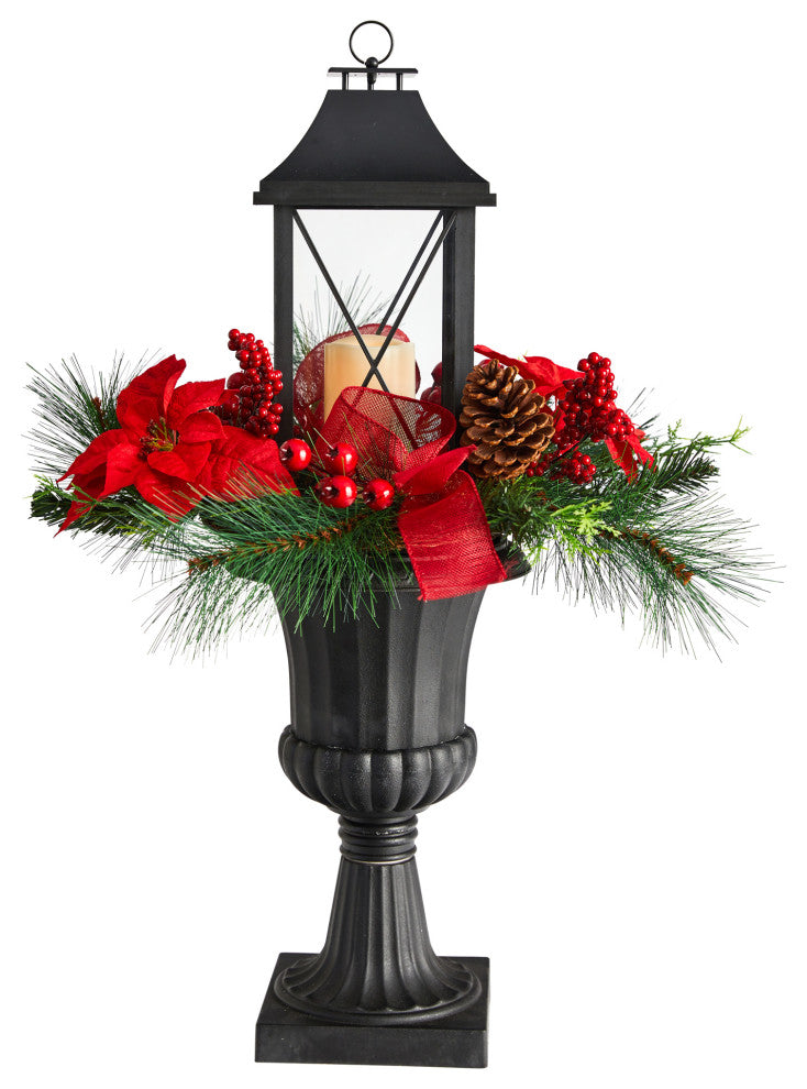 A1864 33 Holiday Christmas Berries and Poinsettia With Large Lantern