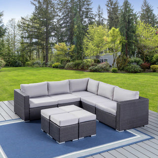 GDF Studio Tammy Rosa Outdoor 5 Seat Wicker Sectional Sofa Set, Gray/Silver