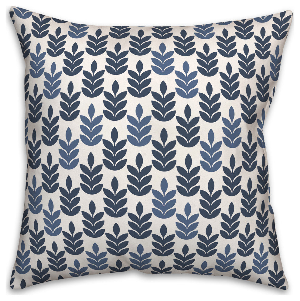 Navy and Blue Leaf Pattern 18x18 Spun Poly Pillow