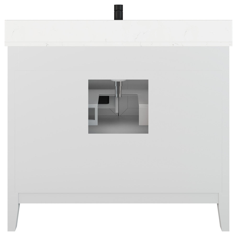 Houston 42" Single Vanity With Power Bar and Drawer Organizer, White