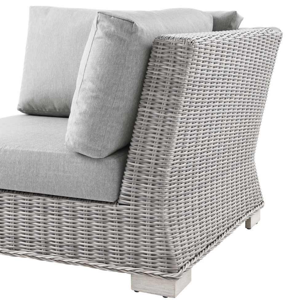 Sofa Corner Chair, Rattan, Wicker, Gray, Modern, Outdoor Patio Cafe Bistro