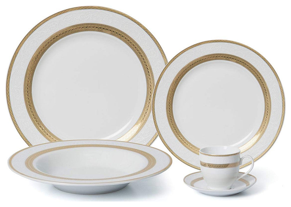 Royalty Porcelain 20-pc "Queen" Dinner Set for 4, 24K Gold