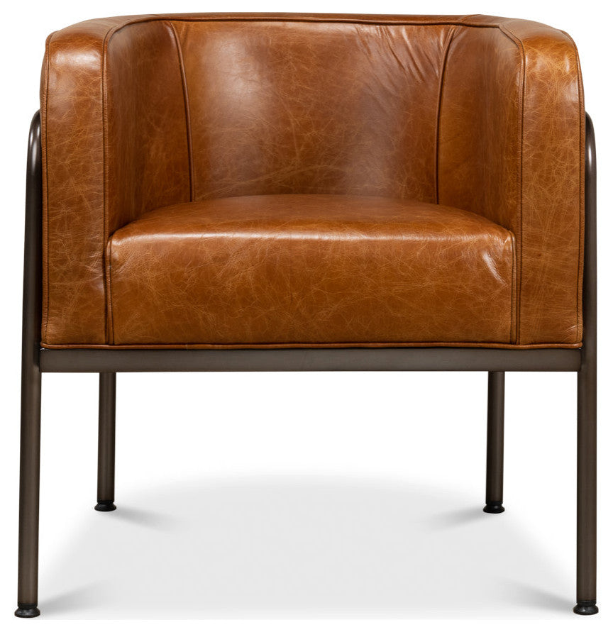 Breda Retro Brown Leather Accent Tub Chair
