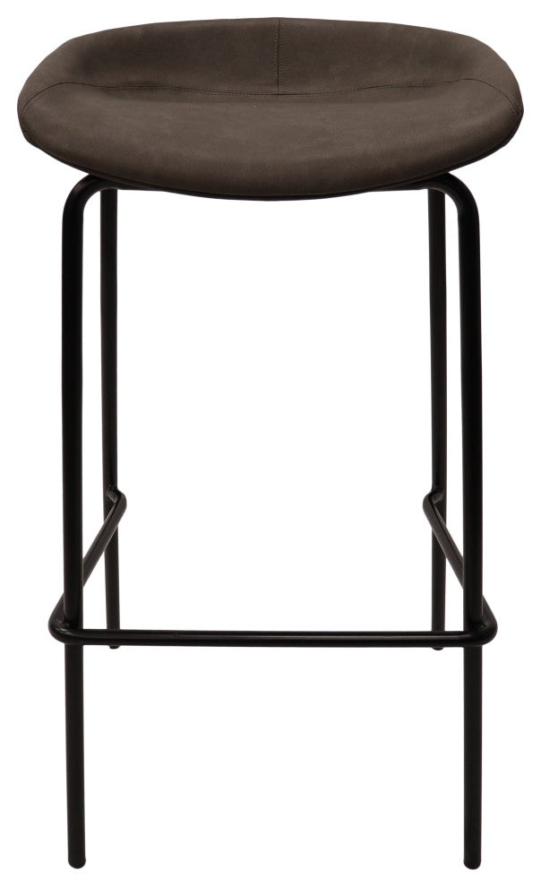 LeisureMod Servos Barstool With Faux Leather Seat and Iron Frame Set of 2, Elephant Gray
