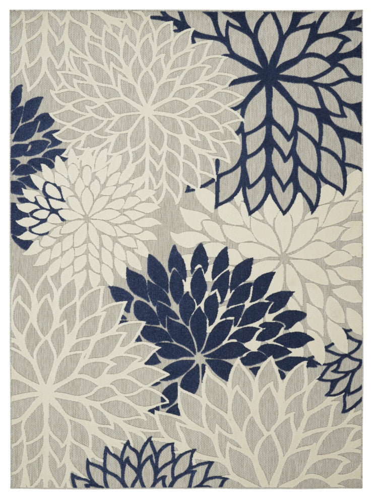 8 x 11 Ivory and Navy Indoor Outdoor Area Rug
