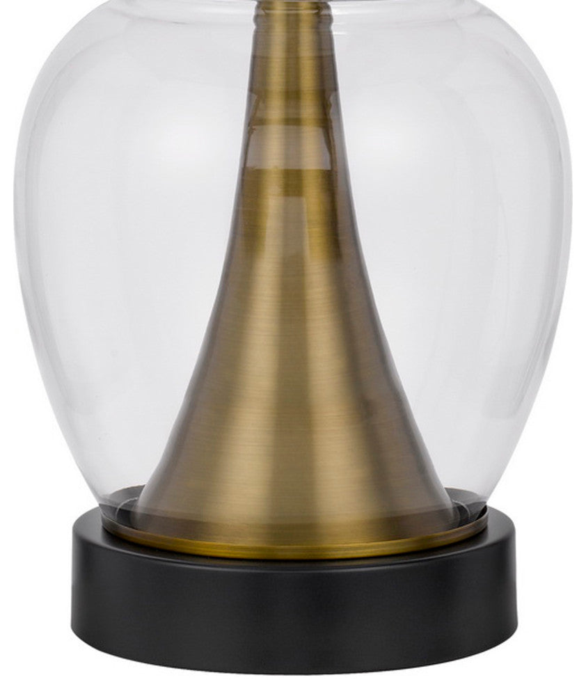 Benzara BM272203 30" Metal Table Lamp, Glass Jar Base, Blue, Clear