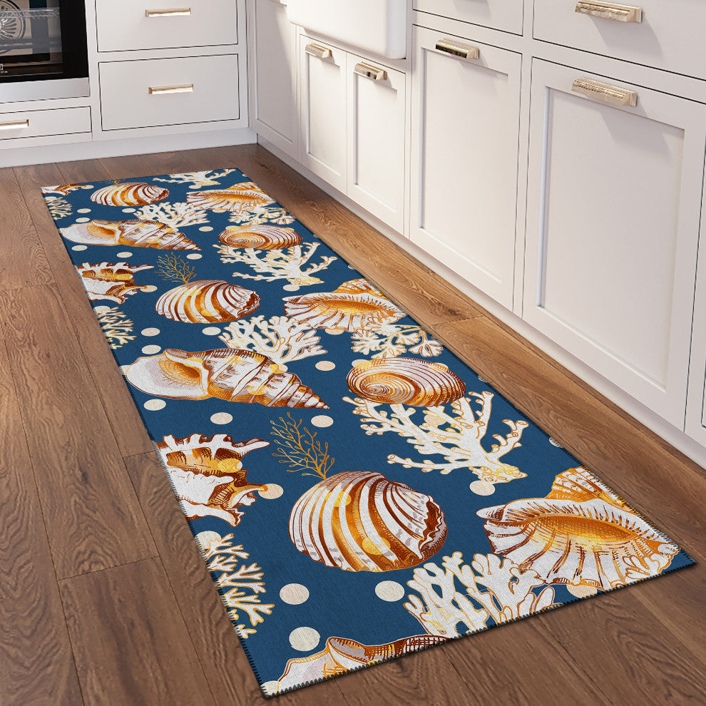 Indoor/Outdoor Seabreeze SZ6 Navy Machine Washable 2'3" x 7'6" Runner Rug
