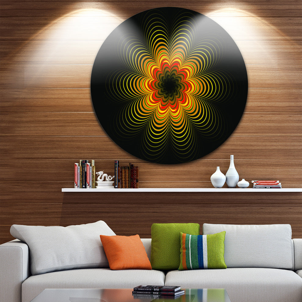 Psychedelic Yellow Fractal Flower, Floral Disc Metal Wall Art, 36"
