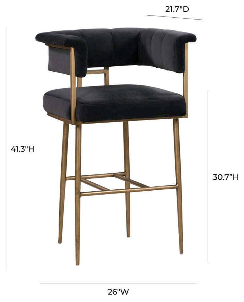 Astrid Grey Velvet Bar Stool