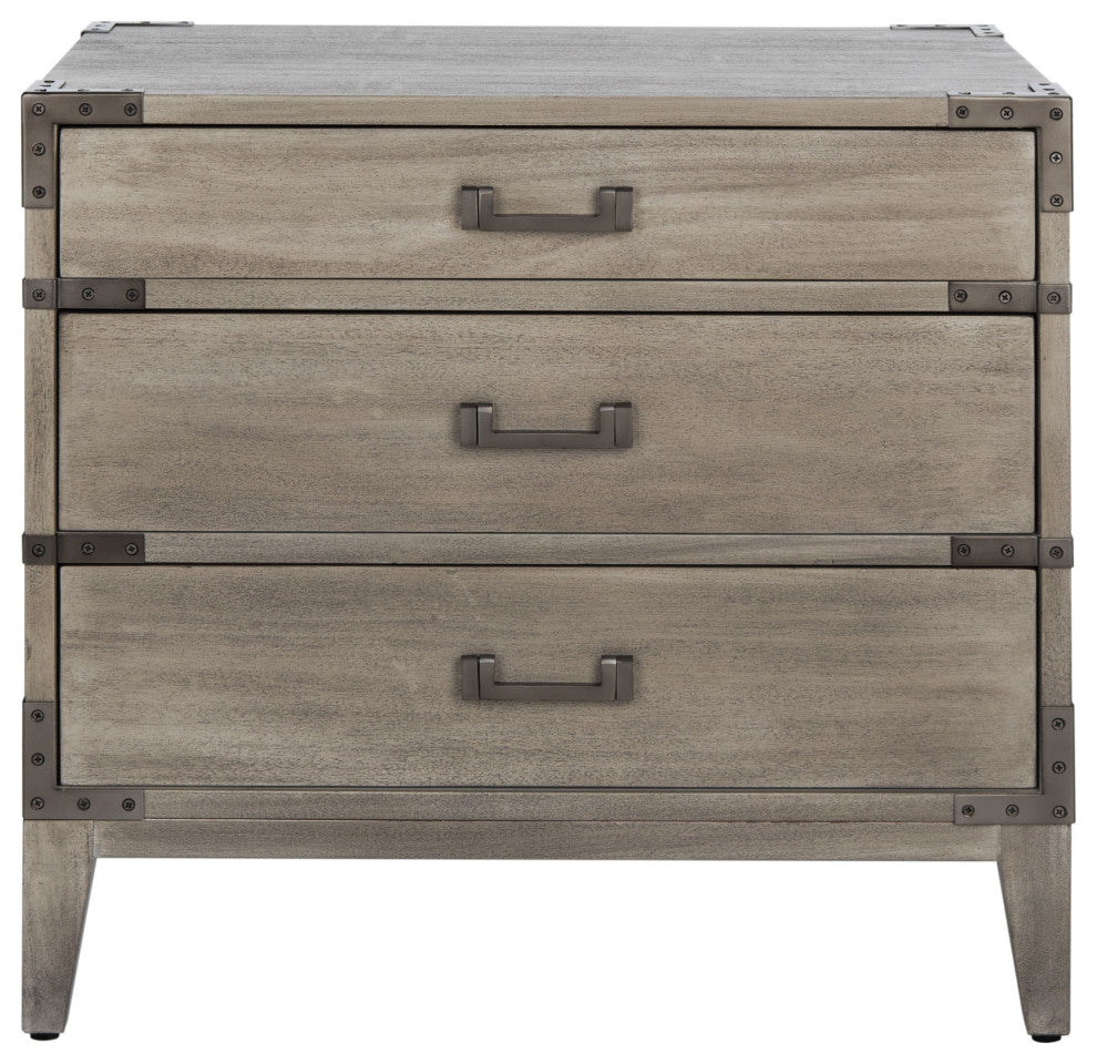 Safavieh Couture Nisha 3 Drawer Wood Nightstand, Light Grey