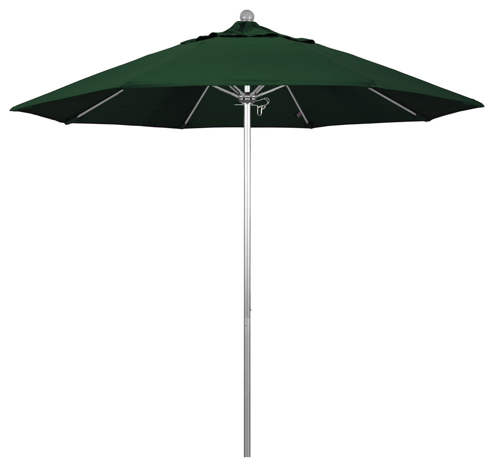 9' Silver Anodized Push Lift Fiberglass Rib Aluminum Umbrella, Pacifica, Hunter
