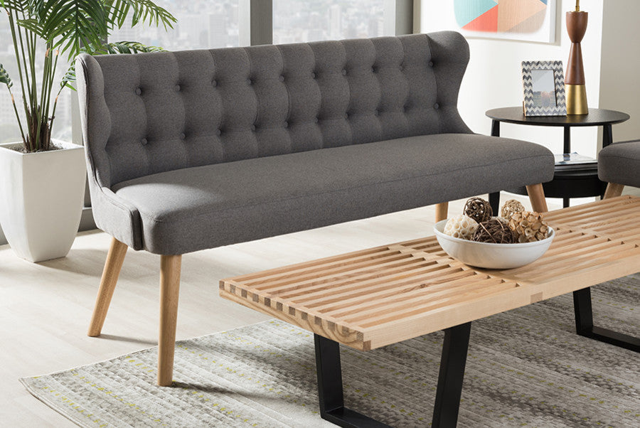 Baxton Studio Melody Mid-Century Modern Natural Wood Finishing, 3-Seater Bench