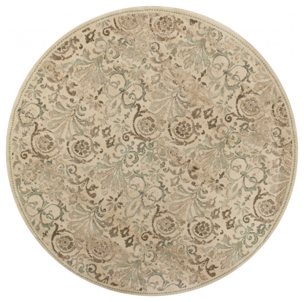 8' Ivory and Light Green Round Area Rug