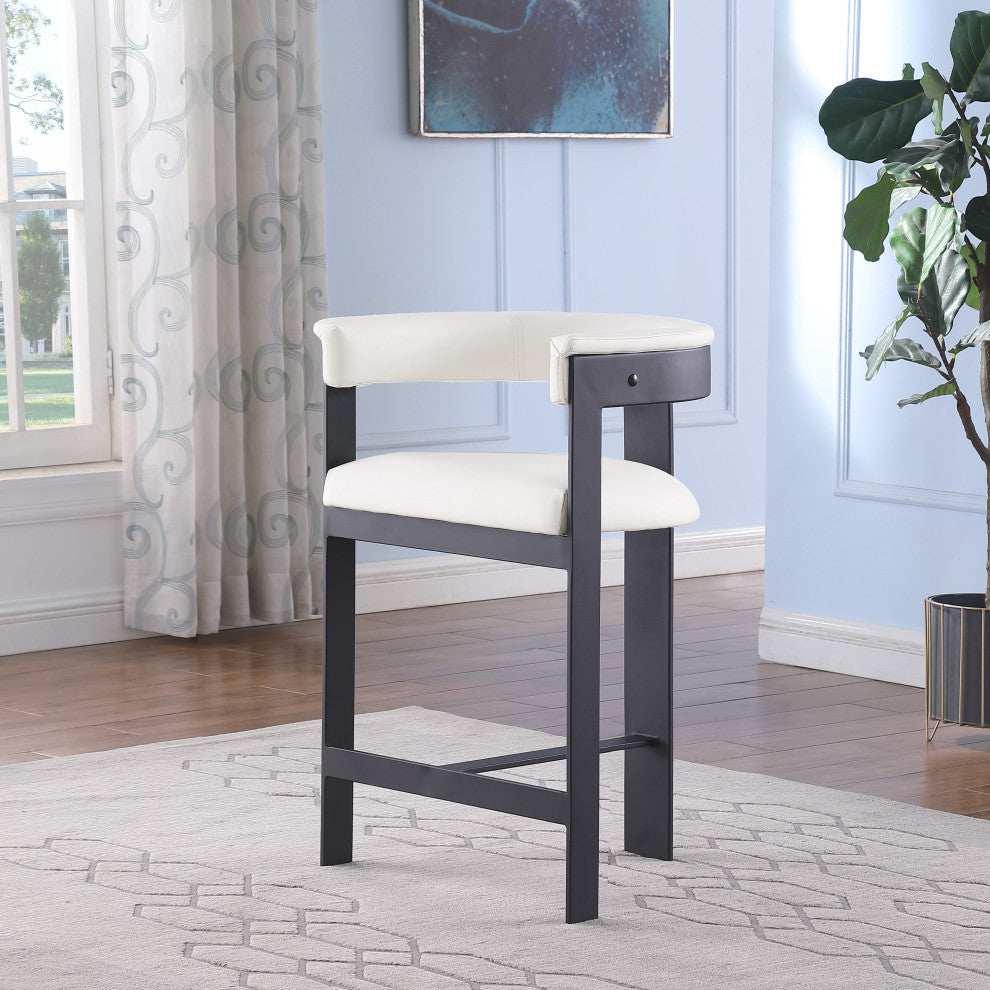 Romeo Upholstered Counter Stool, Set of 2, Cream, Vegan Leather, Matte Black