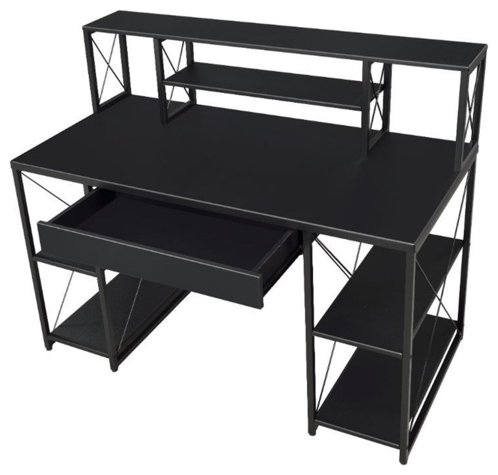 Wooden Writing Desk With Open Shelves, Black