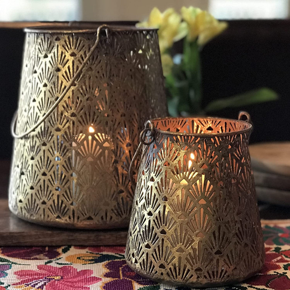 2 Piece Morocco Metal-Lattice Bell Lanterns