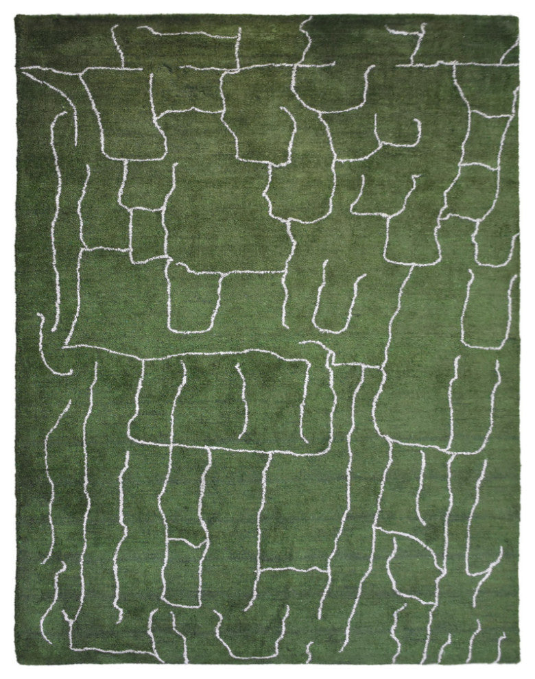 HAND KNOTTED LOOM SILK AREA RUGS-6'x9',Rectangle,Green White,Contemporary