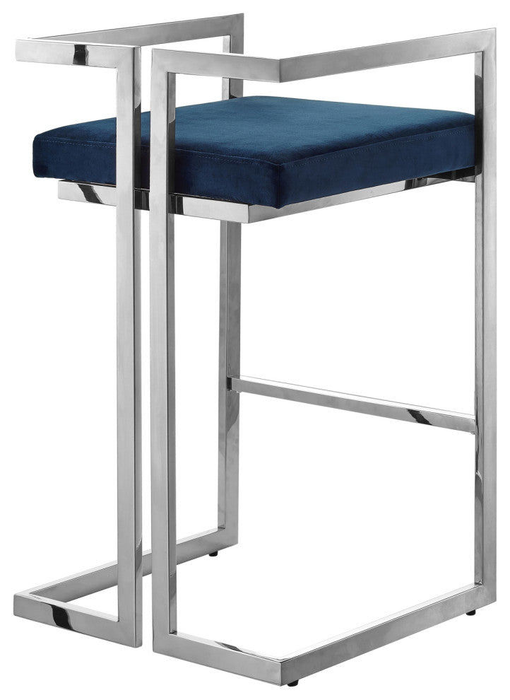 Inspired Home Yaneli Bar Cart Geometric Frame, Navy and Chrome Velvet