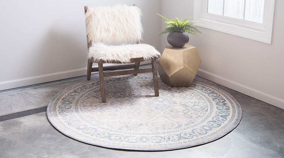Traditional Linz 8' Round Stone Area Rug
