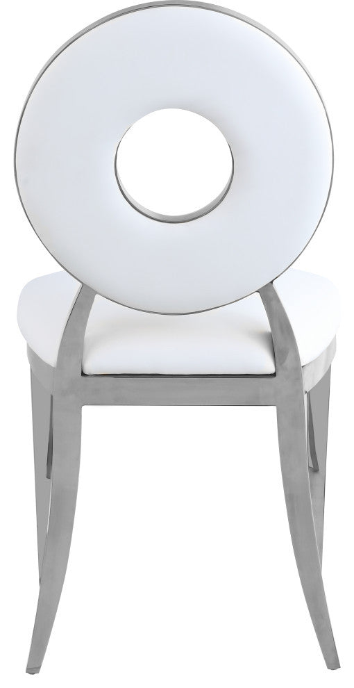 Carousel Upholstered Dining Chair, Set of 2, White Vegan Leather, Chrome Finish
