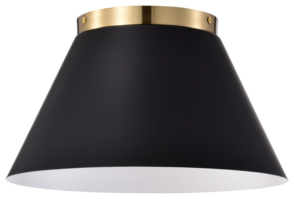 Dover 2-Light Small Flush Mount Fixture, Black With Vintage Brass