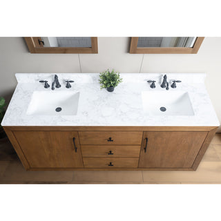 Vanity Art Bathroom Vanity With Sink, Tan, 72" Double, Arabescato White Engineered Marble Top
