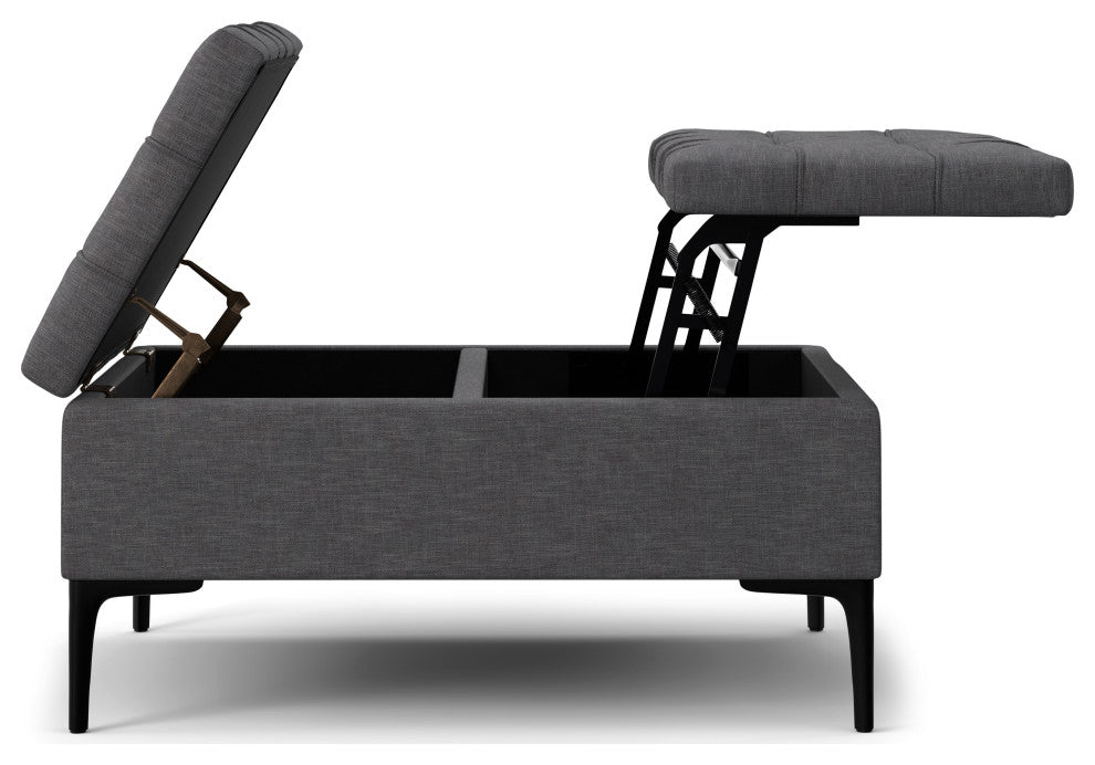 Laura Mid Century Lift Top Storage Ottoman, Slate Grey