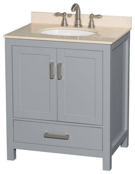 Wyndham WCS141430SGYIVUNOMXX Single Vanity in Gray with Ivory Marble Top