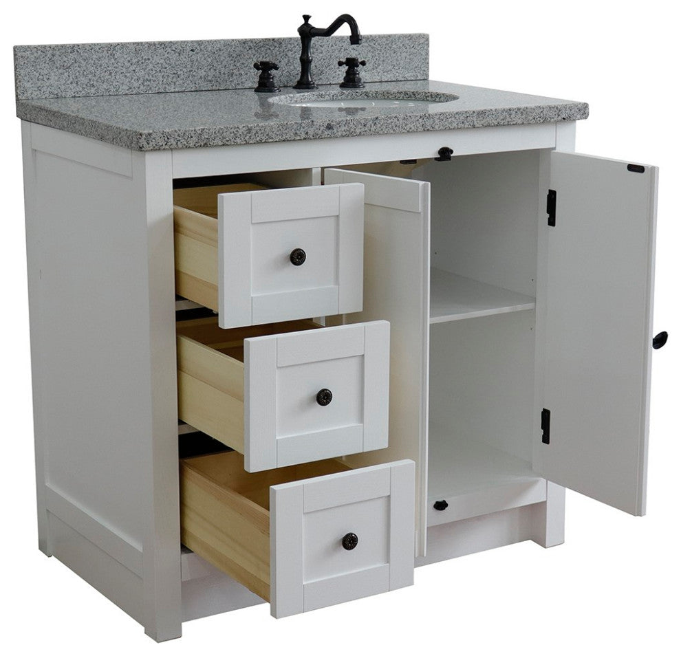 37" Vanity, Glacier Ash, Gray Granite Top, Right Doors/Right Oval Sink