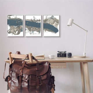 Abstract Line Painting Bold Blue Busy Grey Movement,3pc, each 11 x 14