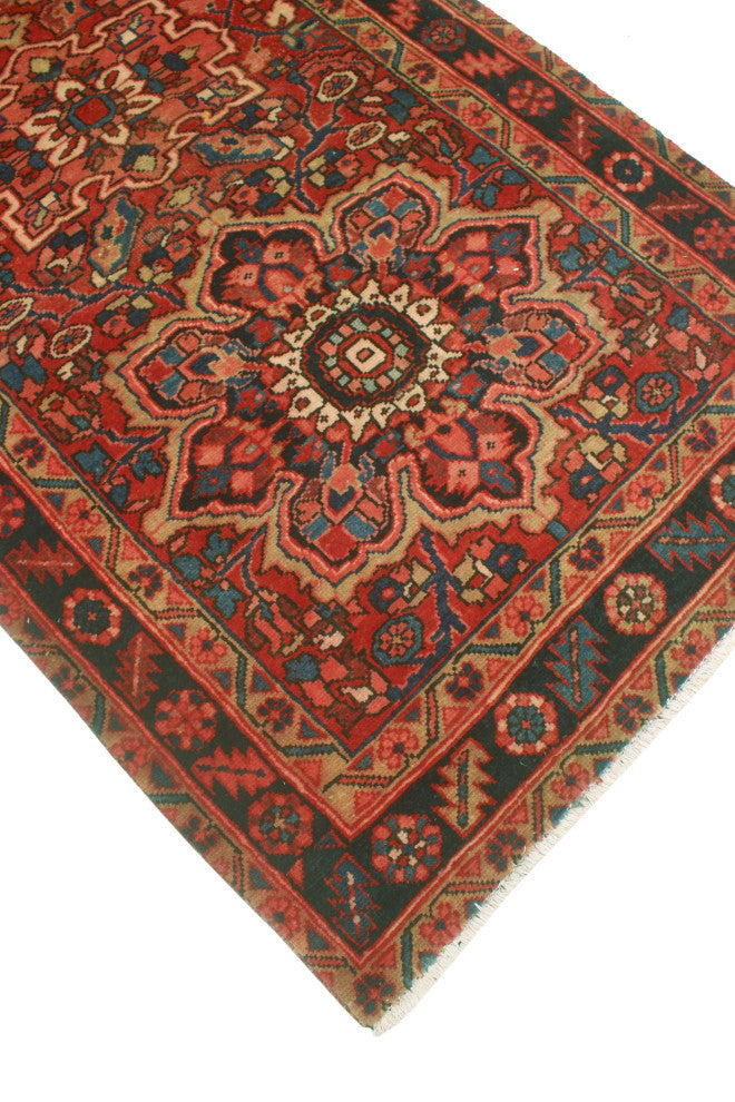 Fine Vintage Distressed Garland Red/Navy Runner, 3'7x11'4