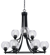 Paramount 9-Light Chandelier, Matte Black, 5.75" Smoke Bubble Glass