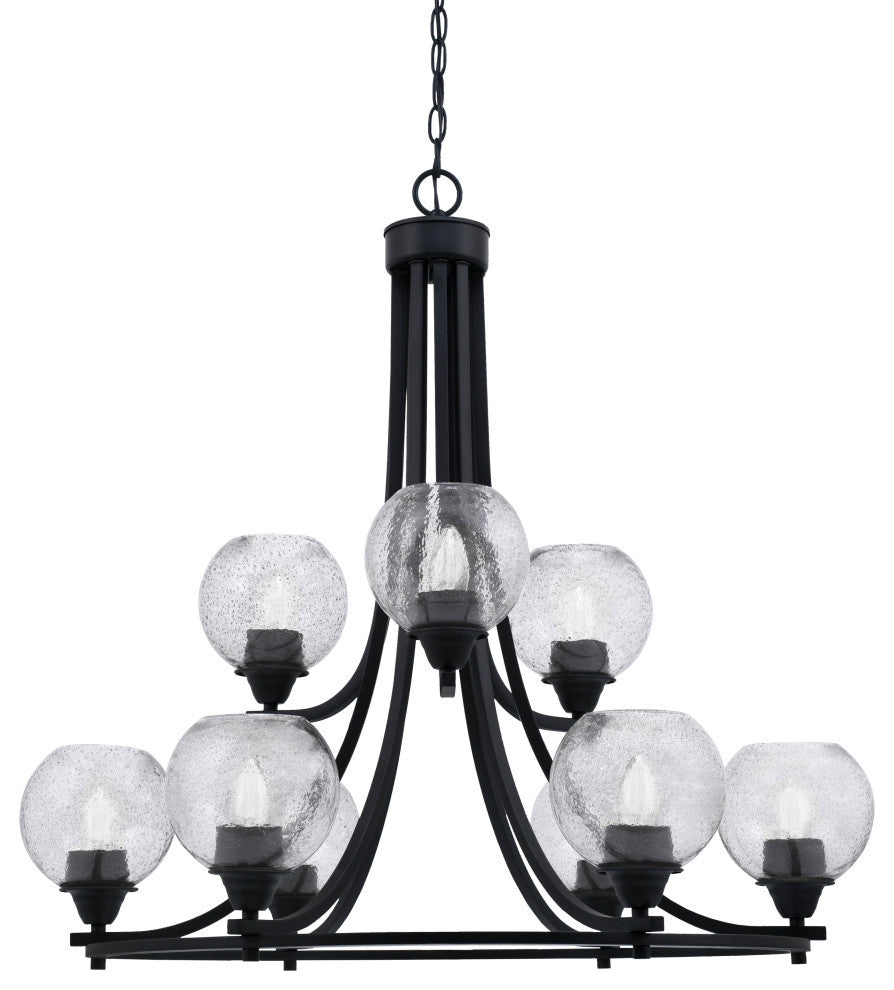 Paramount 9-Light Chandelier, Matte Black, 5.75" Smoke Bubble Glass