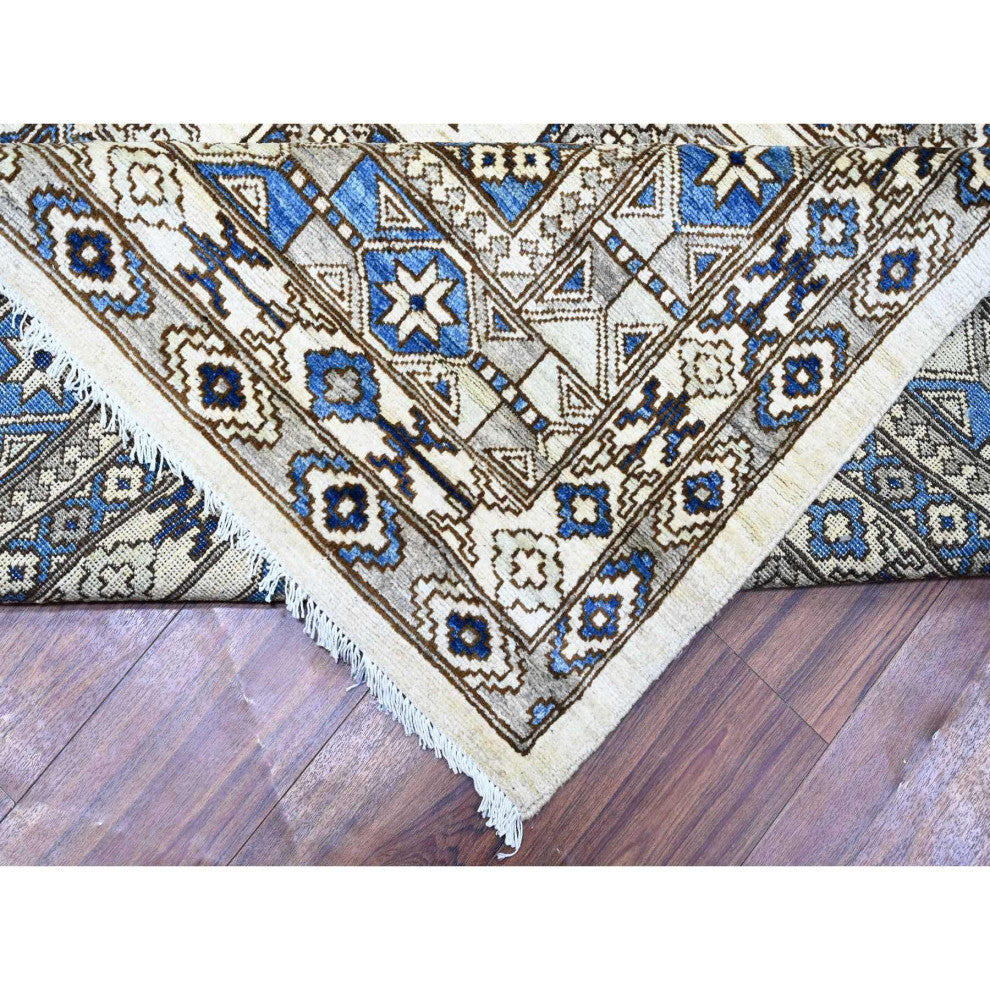 Porcelain Ivory Afghan Ersari Design Hand Knotted Natural Wool Rug 9'1"x11'11"