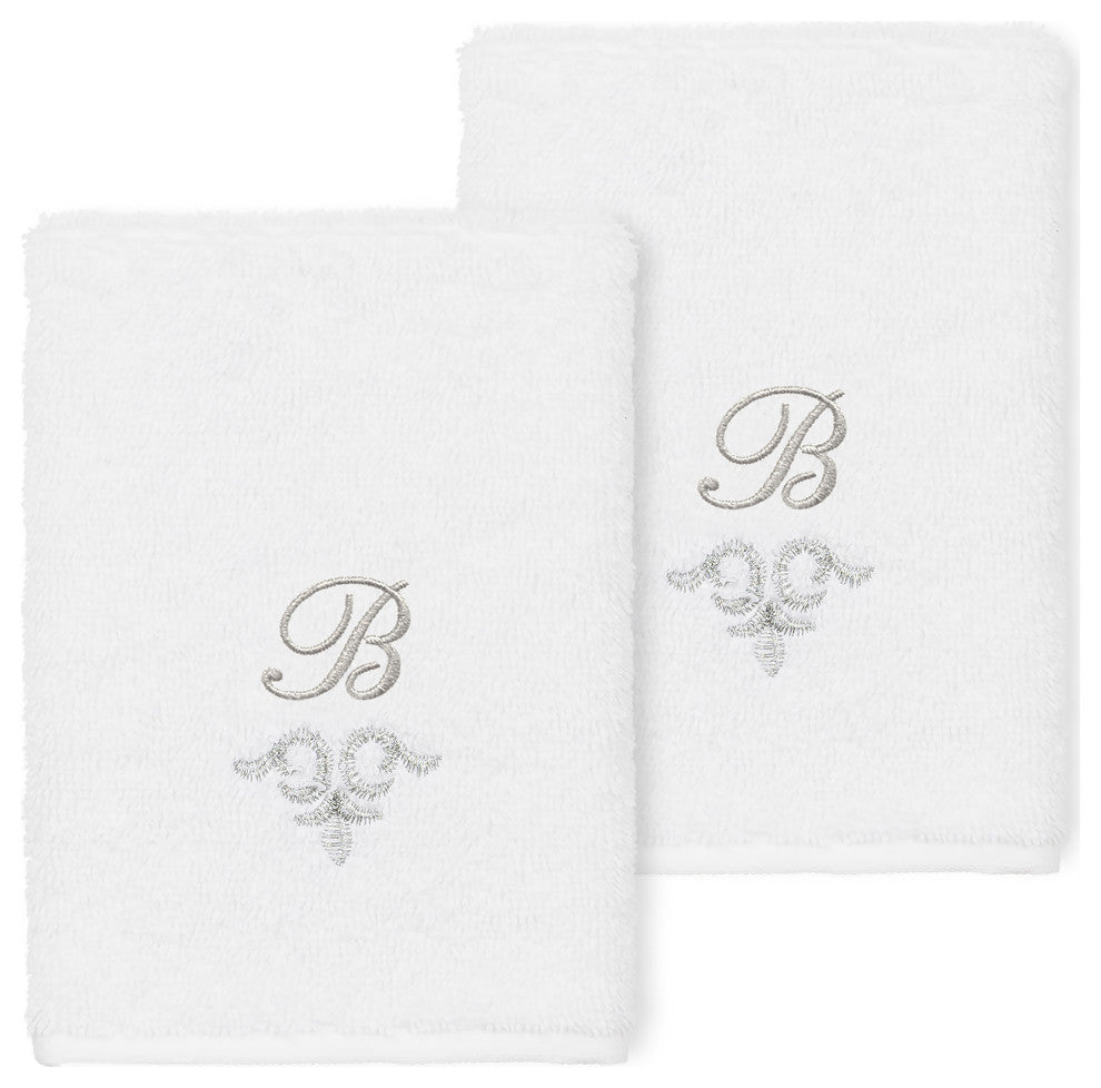 Linum Home Turkish Cotton Monica 2-Piece Embellished Washcloth Set, White