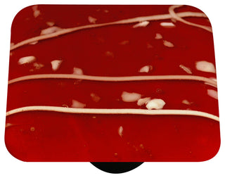 Art Glass Square Mardi Gras Knob, Black Post, White Mg, Red
