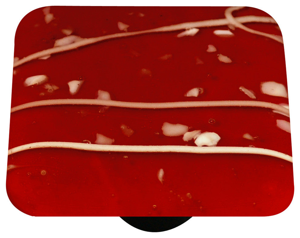 Art Glass Square Mardi Gras Knob, Black Post, White Mg, Red