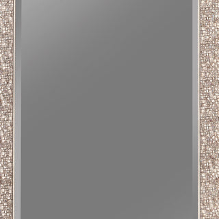Benzara BM233237 Beveled Accent Floor Mirror With Glitter Mosaic Pattern, Silver