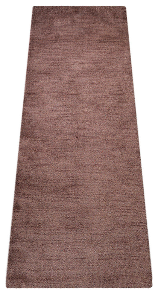 Hand Knotted Loom Silk Mix Area Rug Solid Light Brown, [Runner] 2'8''x12'