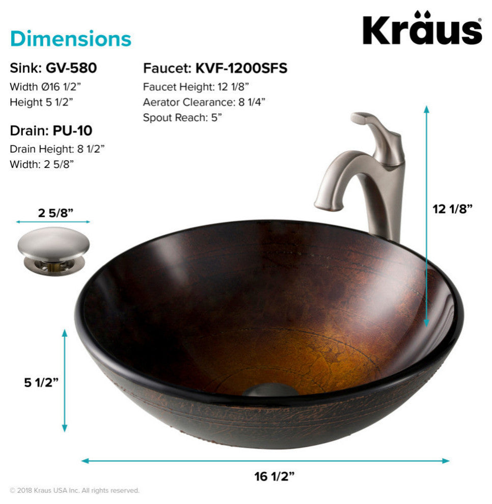 Glass Vessel Sink, Bathroom Arlo Faucet, Drain, Ring, Spot Free Stainless Steel