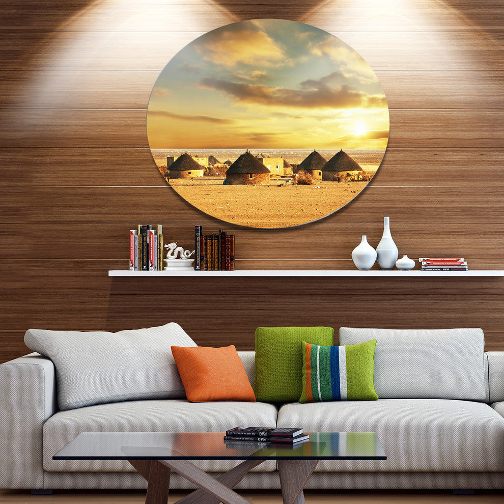 Beautiful African Village Huts, African Landscape Disc Artwork, 23"