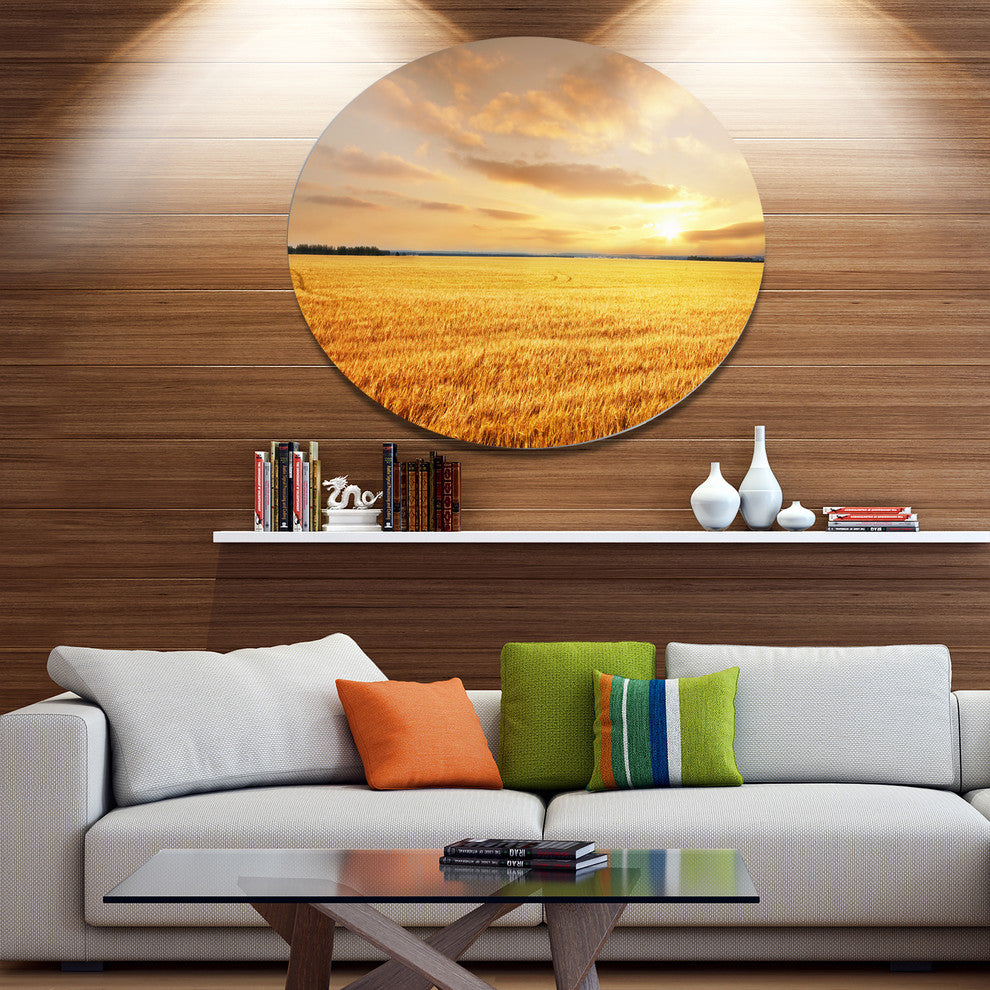 Field Under Cloudy Sky, Landscape Disc Metal Artwork, 11"