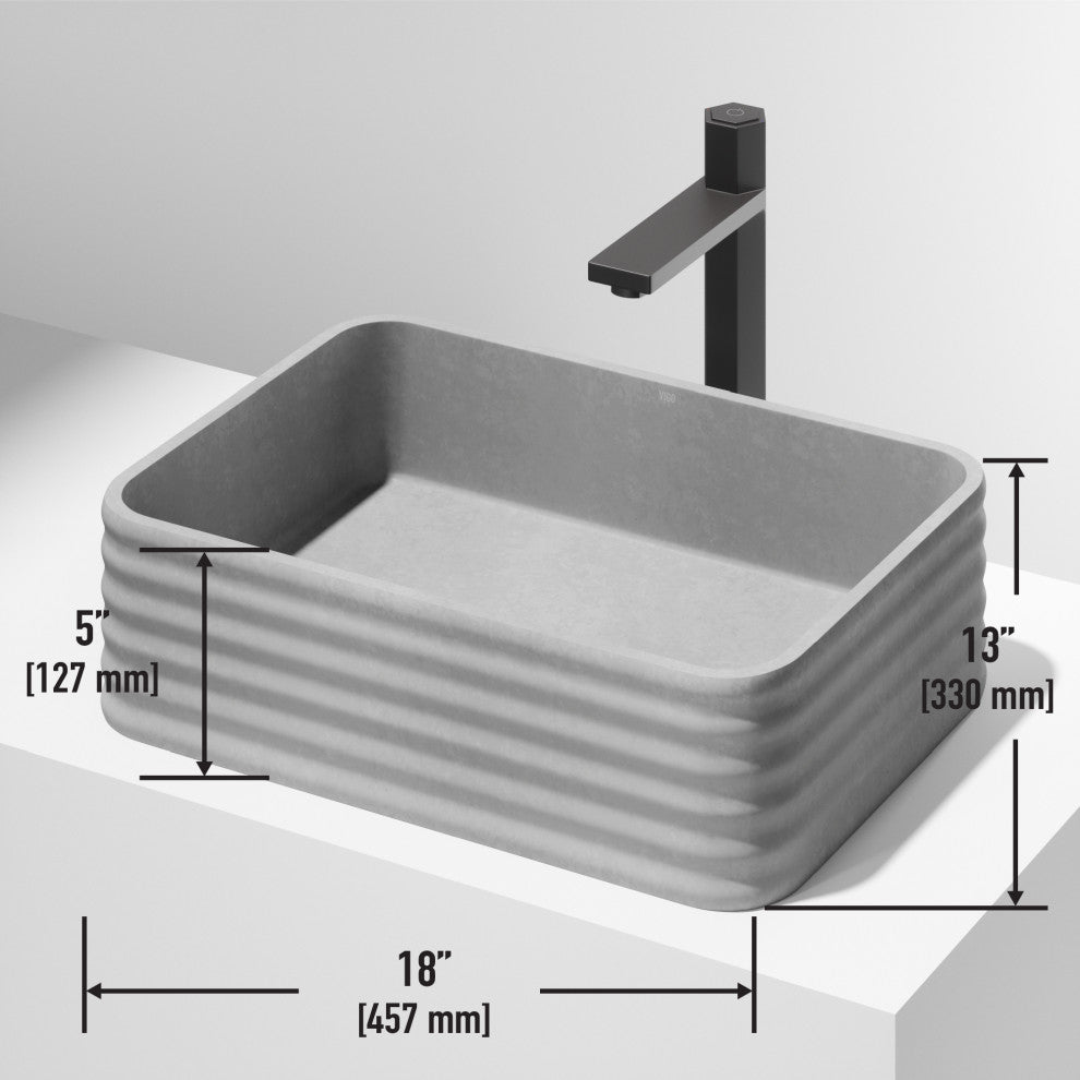 VIGO Cadman 18"L x 13"W x 5"H Concreto Stone Rectangular Bathroom Vessel Sink