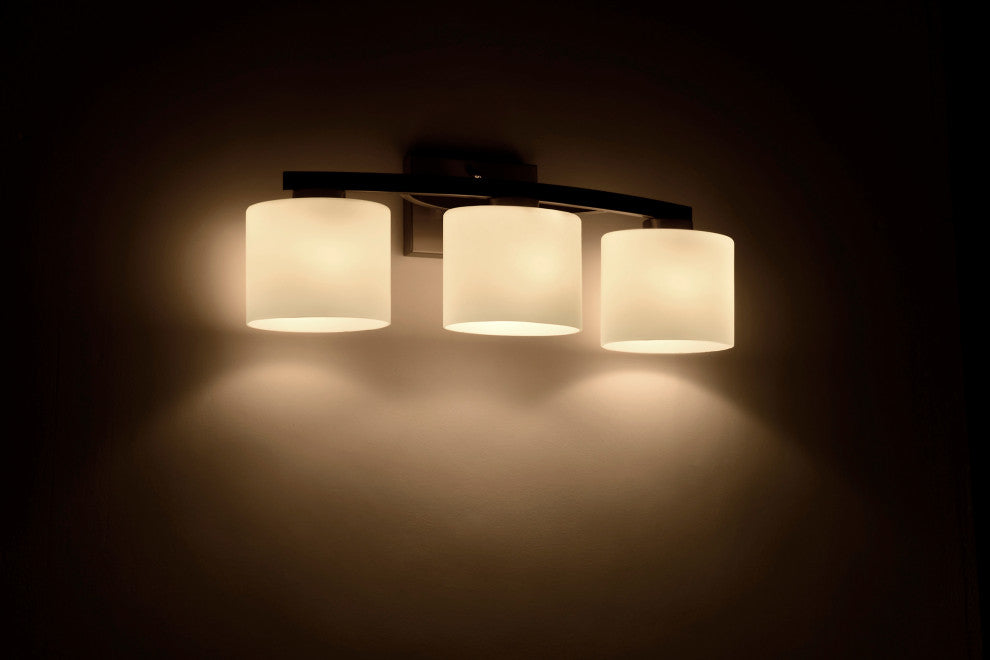 22 in. 3-Light Brushed Nickel Vanity Light With Oval-shaped White Glass Shades