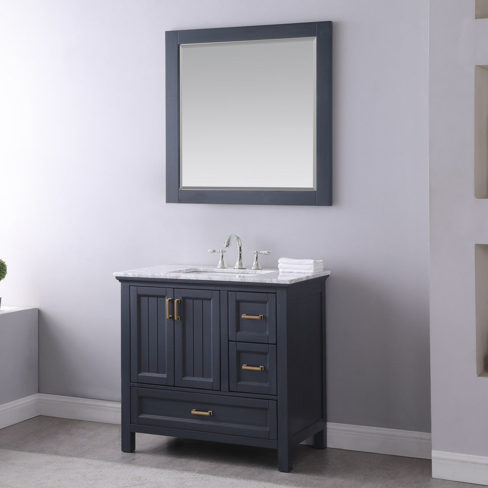 Maribella Rectangular Bathroom Wood Framed Wall Mirror, Blue, 34"