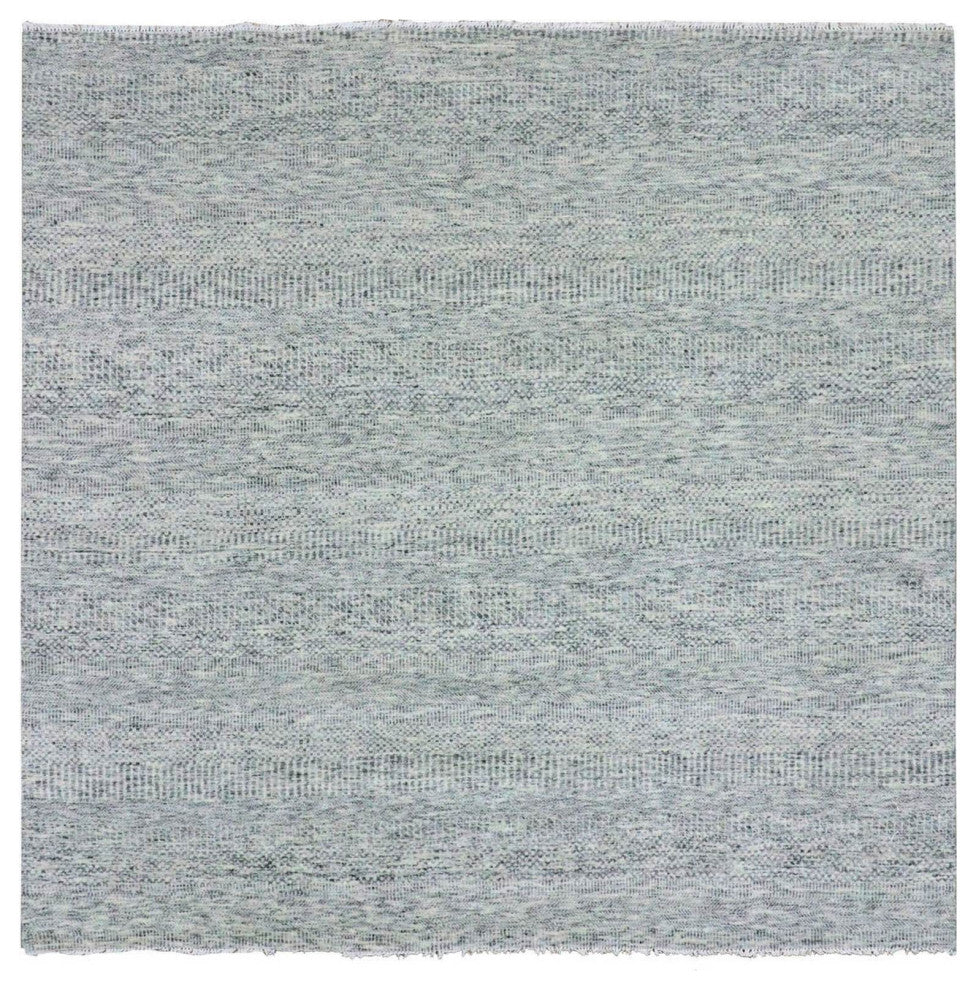 Silver Gray Undyed Wool Grass Design Hand Knotted Square Oriental Rug 8'x8'