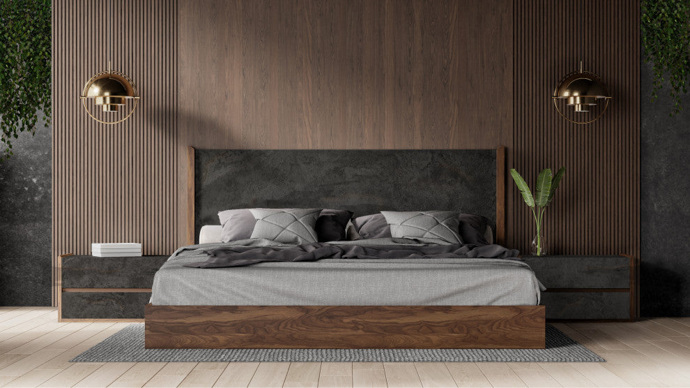 Nova Domus Rado Modern Walnut and Volcanic Slate Bed, Queen